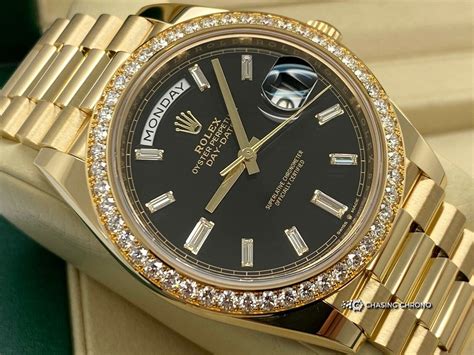 rolex day date gold diamond|Rolex diamond bezel price.